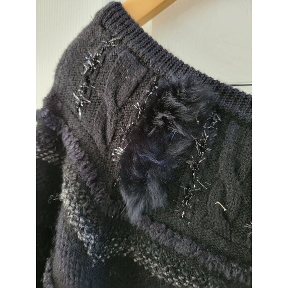 Leifsdottir Anthropologie Black dress size Large fur trim bodycon - Picture 5 of 9